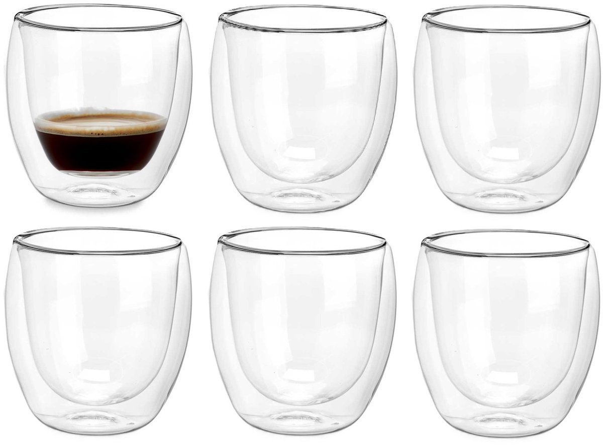 Vivalto dubbelwandige koffieglazen/theeglazen - 12x stuks - Borosilicaat glas - 246 ml