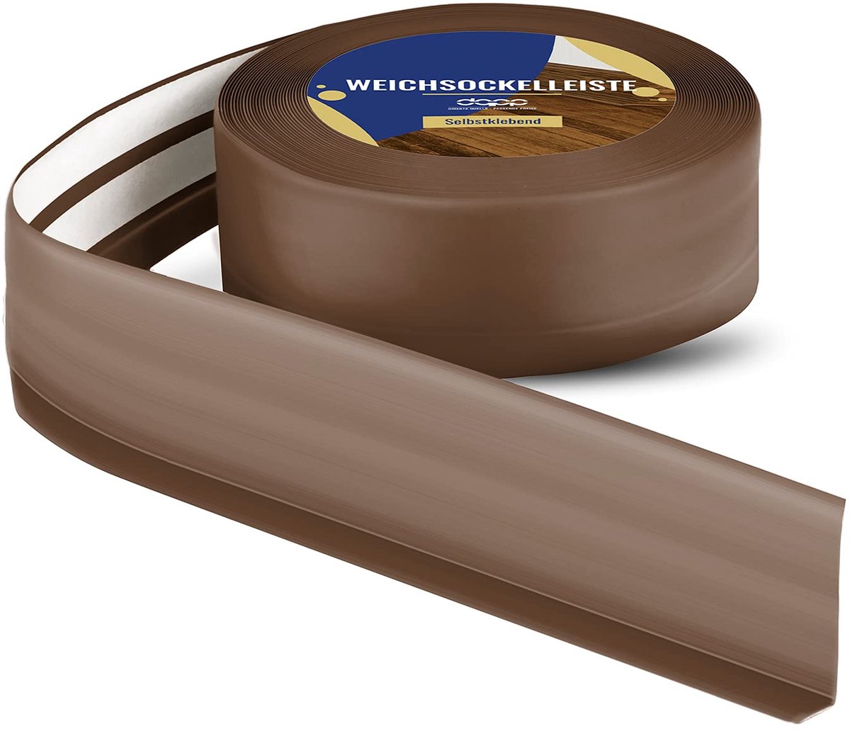 DQ-PP ZACHTE PLINT - 10 m - Donkerbruin - 50 x 15 mm - PVC - zelfklevend - knikhoek plinten rubberen strip plint hoekprofiel afsluitstrip vloerlijst