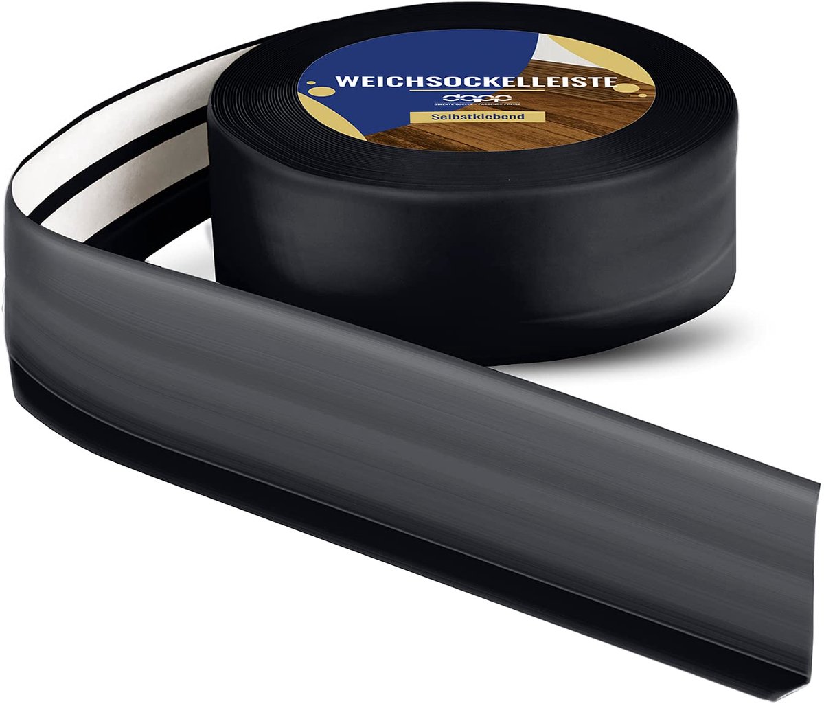 DQ-PP ZACHTE PLINT - 25 m - Zwart - 50 x 15 mm - PVC - zelfklevend - knikhoek plinten rubberen strip plint hoekprofiel afsluitstrip vloerlijst