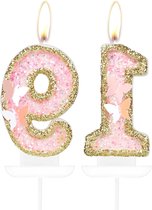 Vlinder Nummer 19 Kaarsen Roze - Gouden Taartdecoraties voor Meisjes en Vrouwen - Gelukkige 19e Verjaardagskaarsen - Taarttopper voor 19e Verjaardag