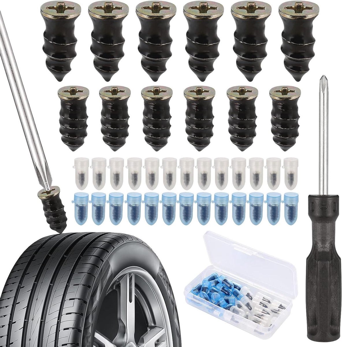 Allecto Plus - Universele Band Reparatie Kit - Rubber Nails - Schroevendraaier - Snelle Reparatie - Motorfiets Auto - 30 stuks