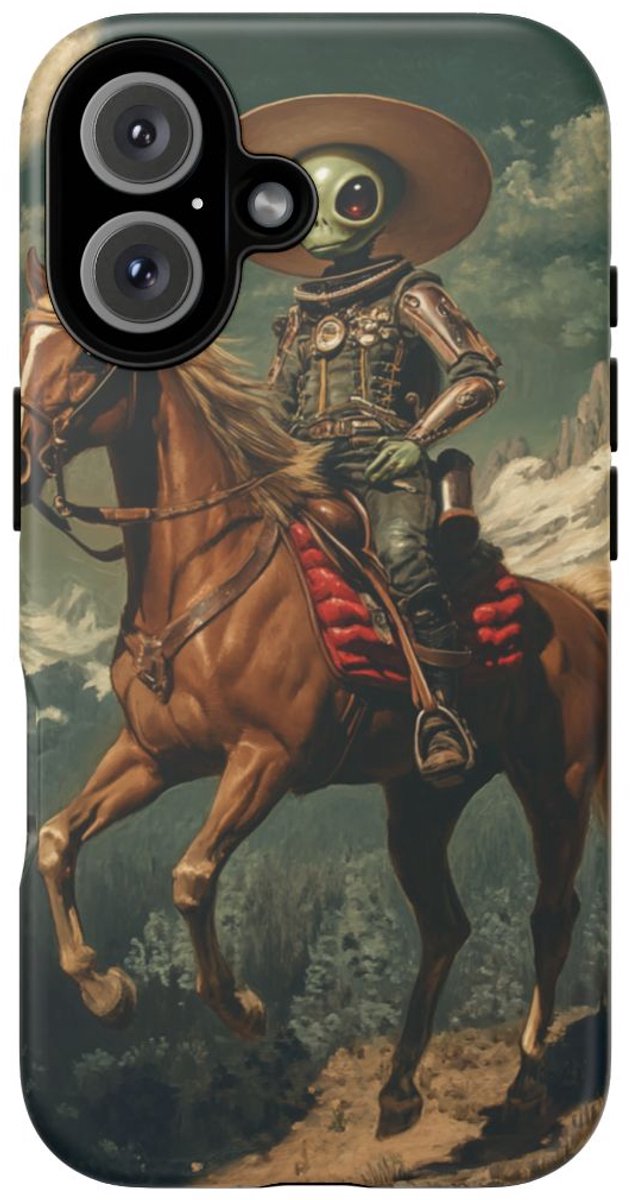 Buitenaardse Cowboy te Paard – Telefoonhoesje Geschikt voor iPhone 16