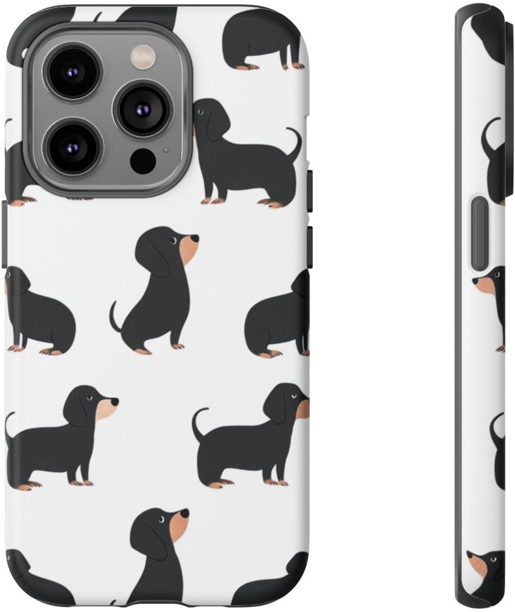 Minimalistisch Zwart Teckelpatroon – Telefoonhoesje Geschikt voor iPhone 14 Pro