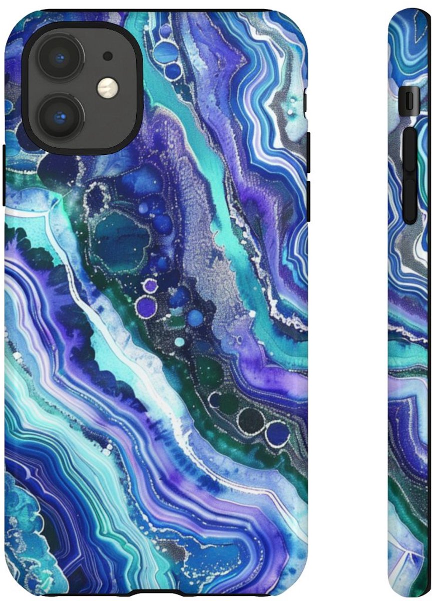 Blauw en Paars Geode-Wervelpatroon – Telefoonhoesje Geschikt voor iPhone 11