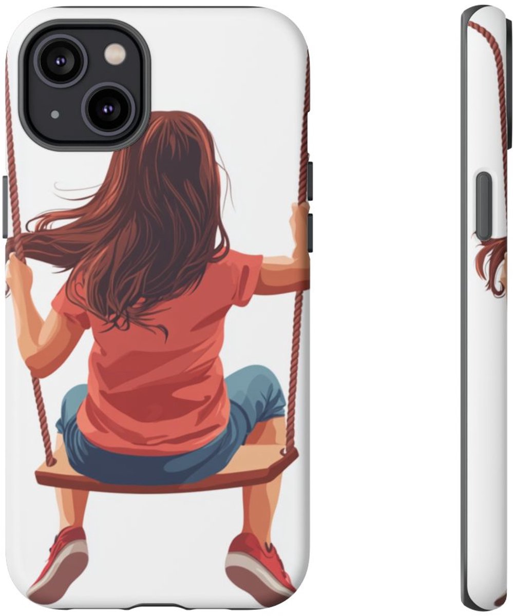 Meisje op Schommel Vectorillustratie – Telefoonhoesje Geschikt voor iPhone 14 Plus