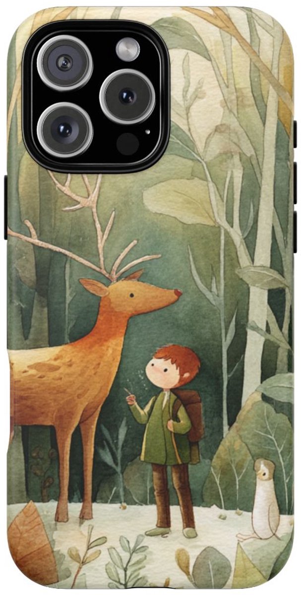 Kind en Hert in Bos Aquarel – Telefoonhoesje Geschikt voor iPhone 16 Pro Max