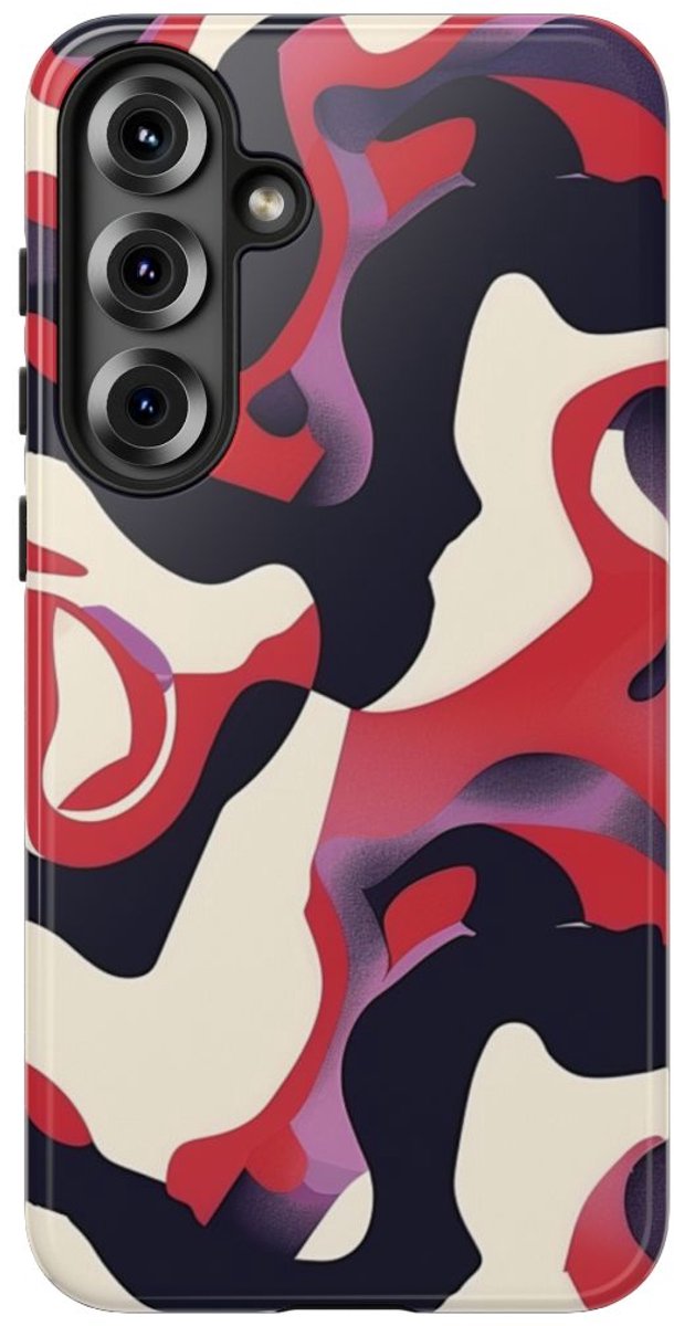 Abstract Rood-Zwart-Crème Patroon – Telefoonhoesje Geschikt voor Samsung Galaxy S25 Plus