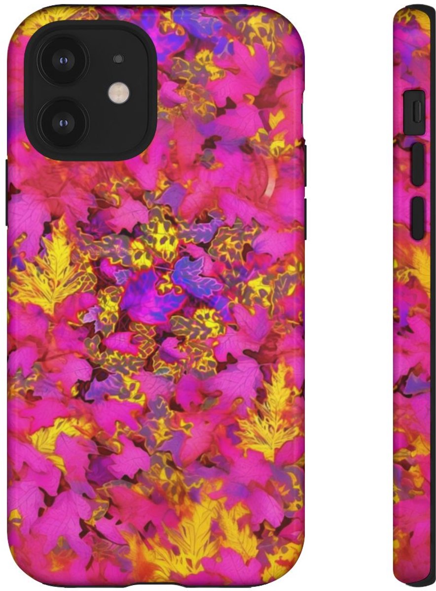 Levendig Roze-Geel Bladerenpatroon – Telefoonhoesje Geschikt voor iPhone 12