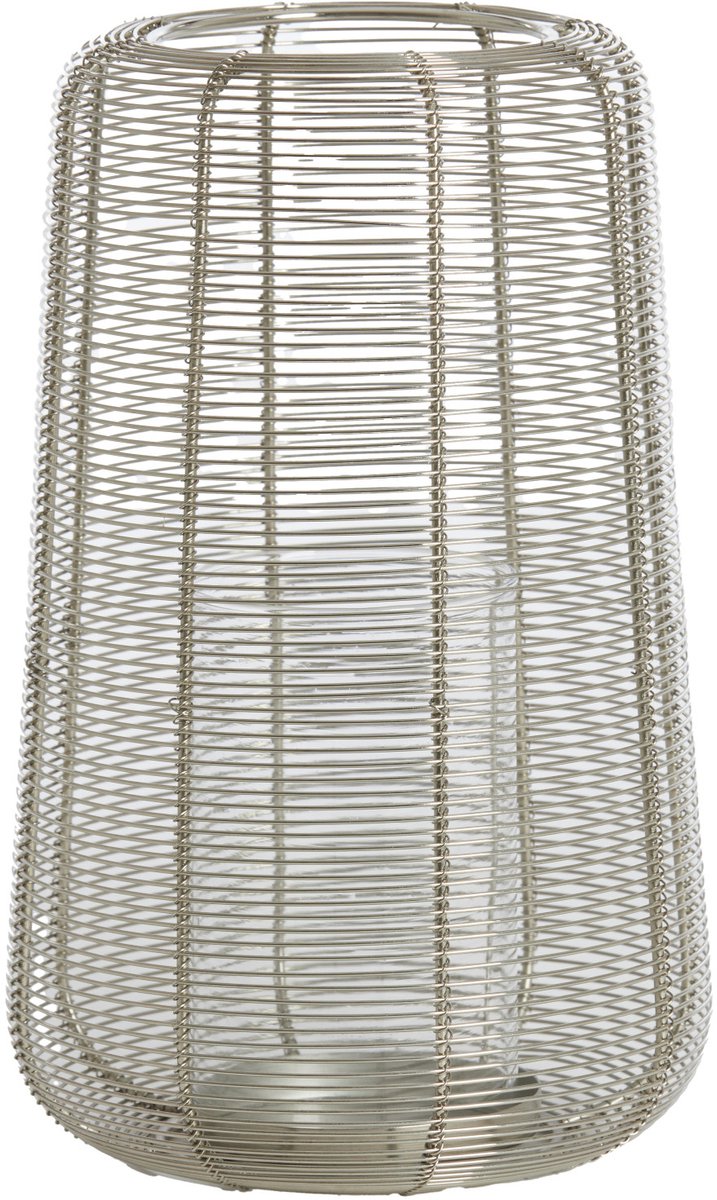 windlicht ADETA zilverglans met glas – Ø19,5x30 cm