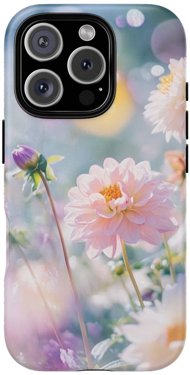 Dromerige Dalia's in Pasteltinten – Telefoonhoesje Geschikt voor iPhone 16 Pro