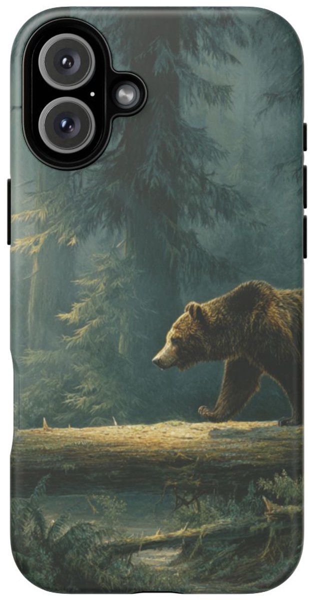 Bruine Beer op Omgevallen Boomstam – Telefoonhoesje Geschikt voor iPhone 16 Plus