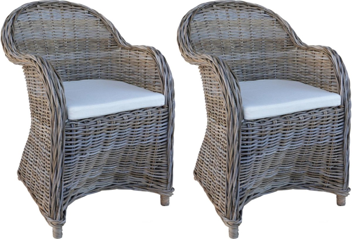 Decomeubel - Rotan Stoel Kubu Grey met wit Kussen - set van 2 stoelen