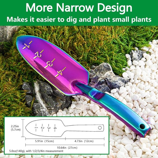 Tuinschep - Tuingereedschap met handgereedschap, Zware tuinschep, Hoogwaardig gelegeerd staal, Geschikt voor het graven in de grond, planten en wieden, Stevige metalen handgreep, Felle kleuren van Merkloos	 — afbeelding 4