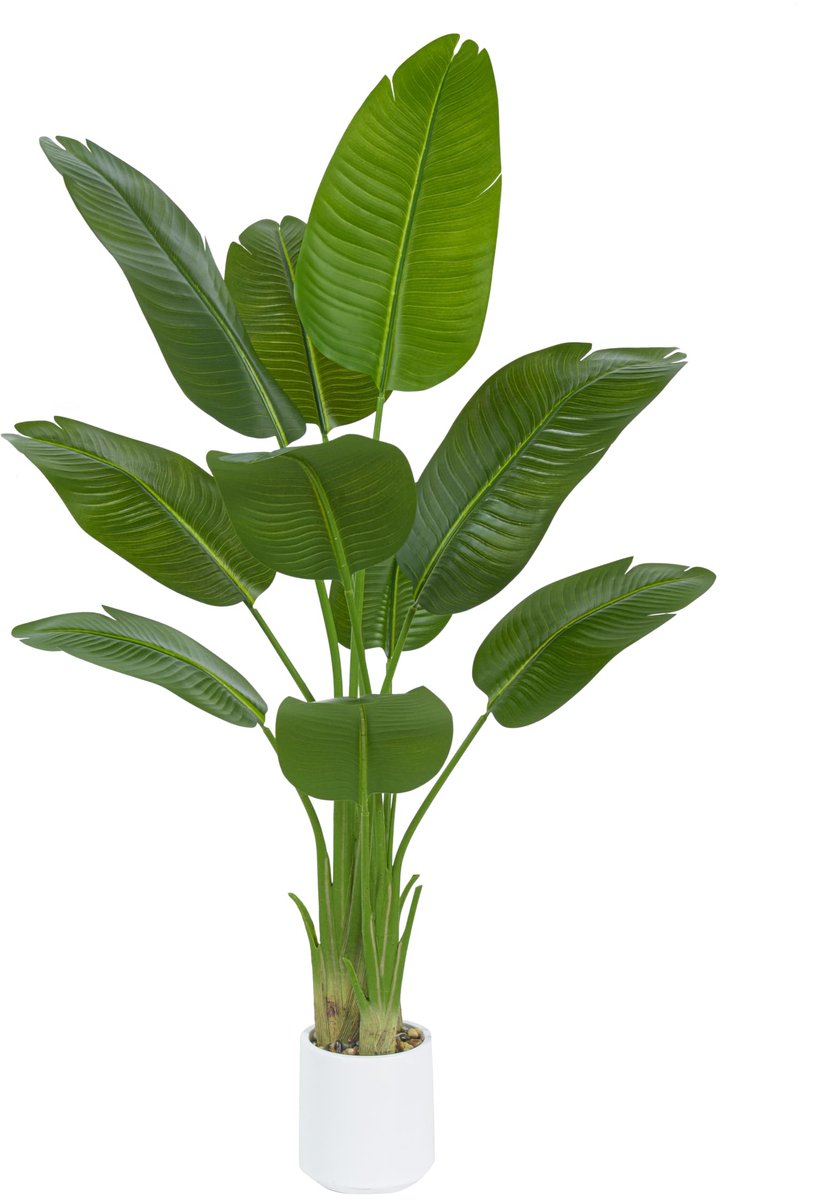 TXABL Kunstmatige Paradijsvogelplant 150cm kunstplanten grote kunstmatige tropische bananenboom met 10 bladeren, kunstplanten zoals echt met witte pot voor kamerdecoratie kantoor slaapkamer tuin