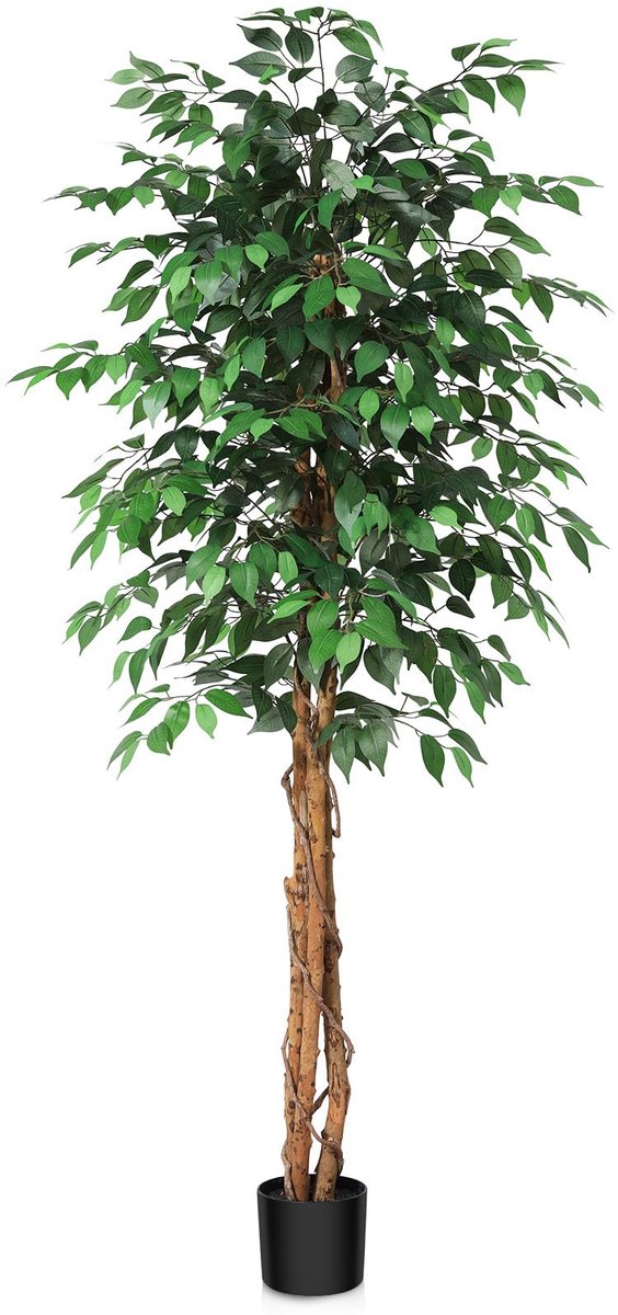 180 cm Kunstpflanze Ficusbaum - Kunstpflanzen wie echt mit Stamm aus Naturholz, Große Künstliche Pflanzen für Büro, Zuhause, Innen- und Außendekoration, 1 Packung
