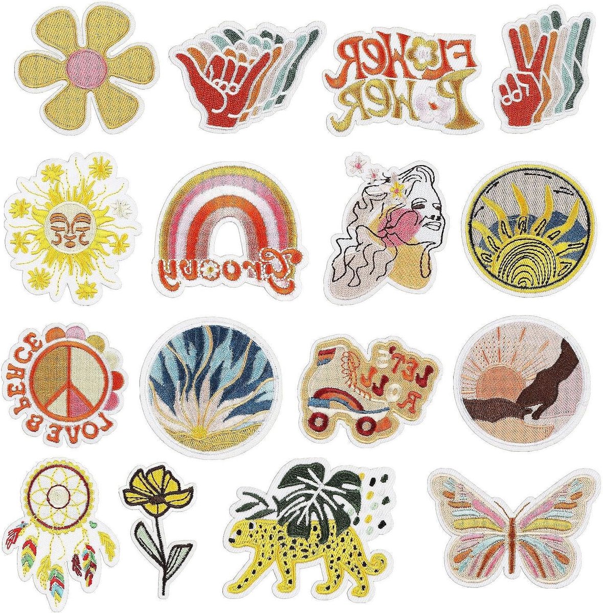 ByShane - Strijkpatches voor textiel 16 stuks | Geborduurde DIY opstrijkpatches | Kledingaccessoires voor jeans, jassen, hoeden