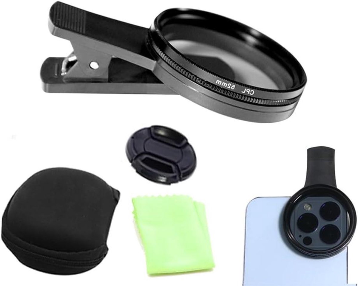 ByShane - CPL filter 52 mm voor smartphones en tablets met schoonmaakdoekje en opbergdoos