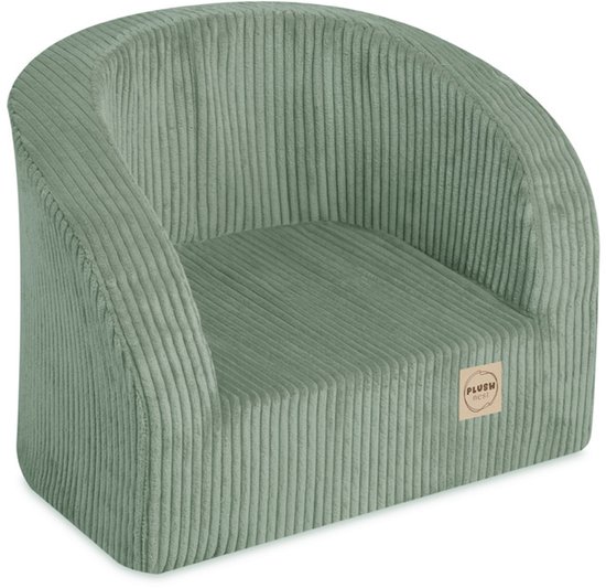 Plush Nest Kinderfauteuil Groen Corduroy – Zachte Peuterstoel – Vanaf 12 Maanden – Licht & Veilig – 40x53 cm