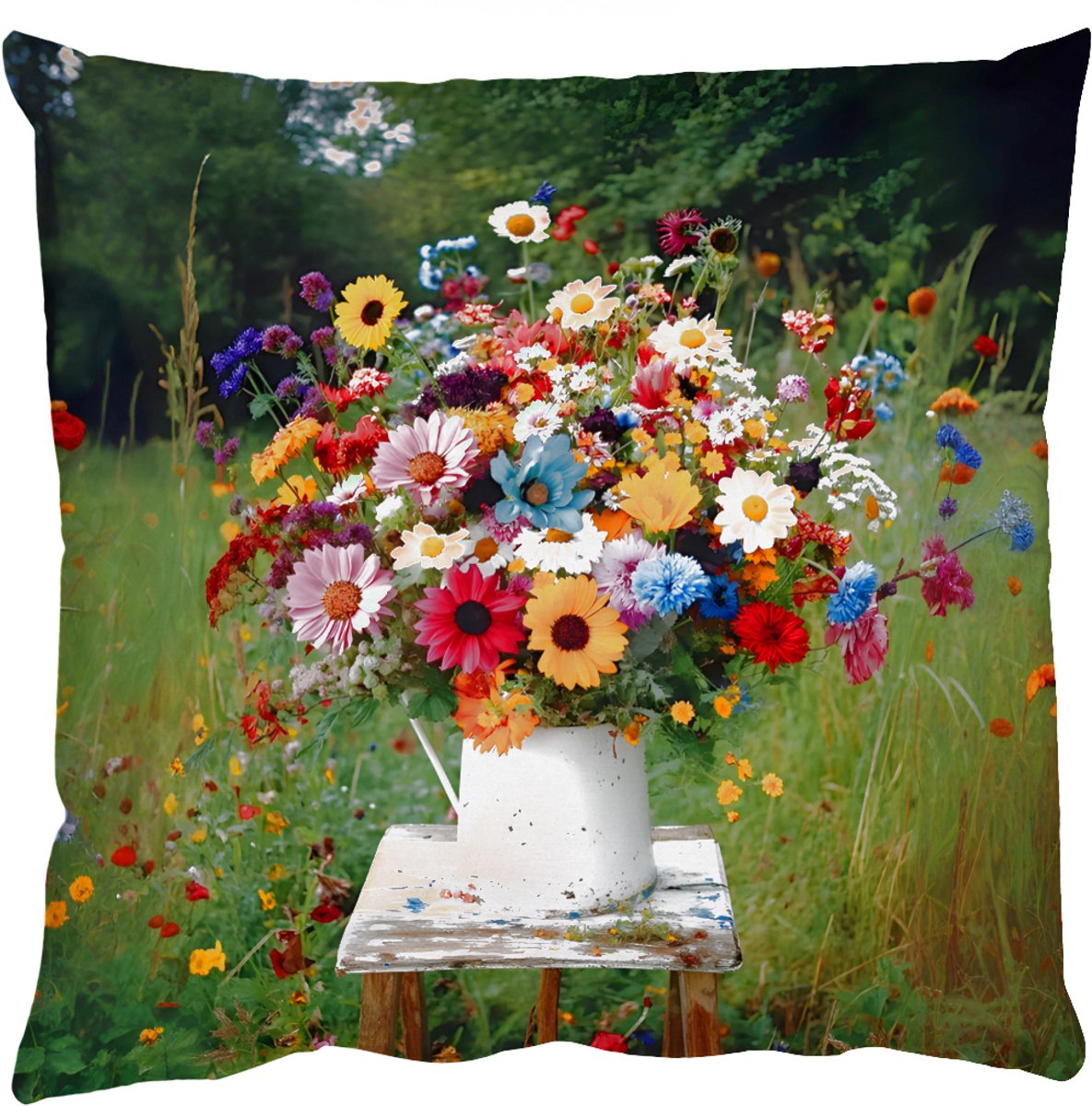 Sierkussens - Kussentjes Woonkamer - 40x40 cm - Bloemen - Krukje - Gieter - Veld