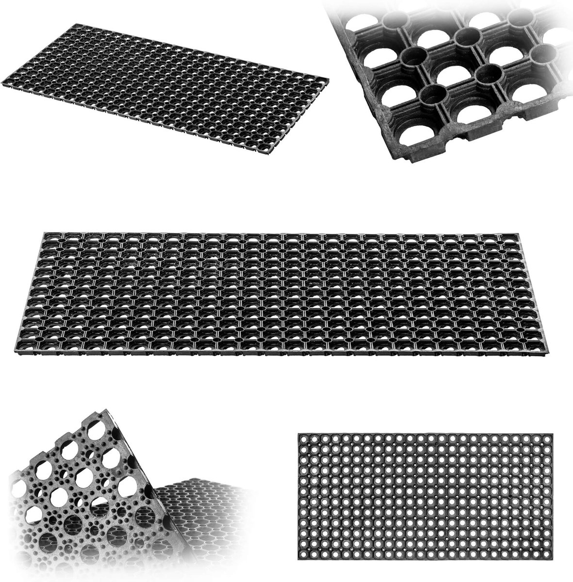 KADAX Deurmat met gatenpatroon, antislip rubberen ringmat voor buiten, rubberen mat van rubber voor de entree (patroon 2, 50 x 100 cm) Zwart