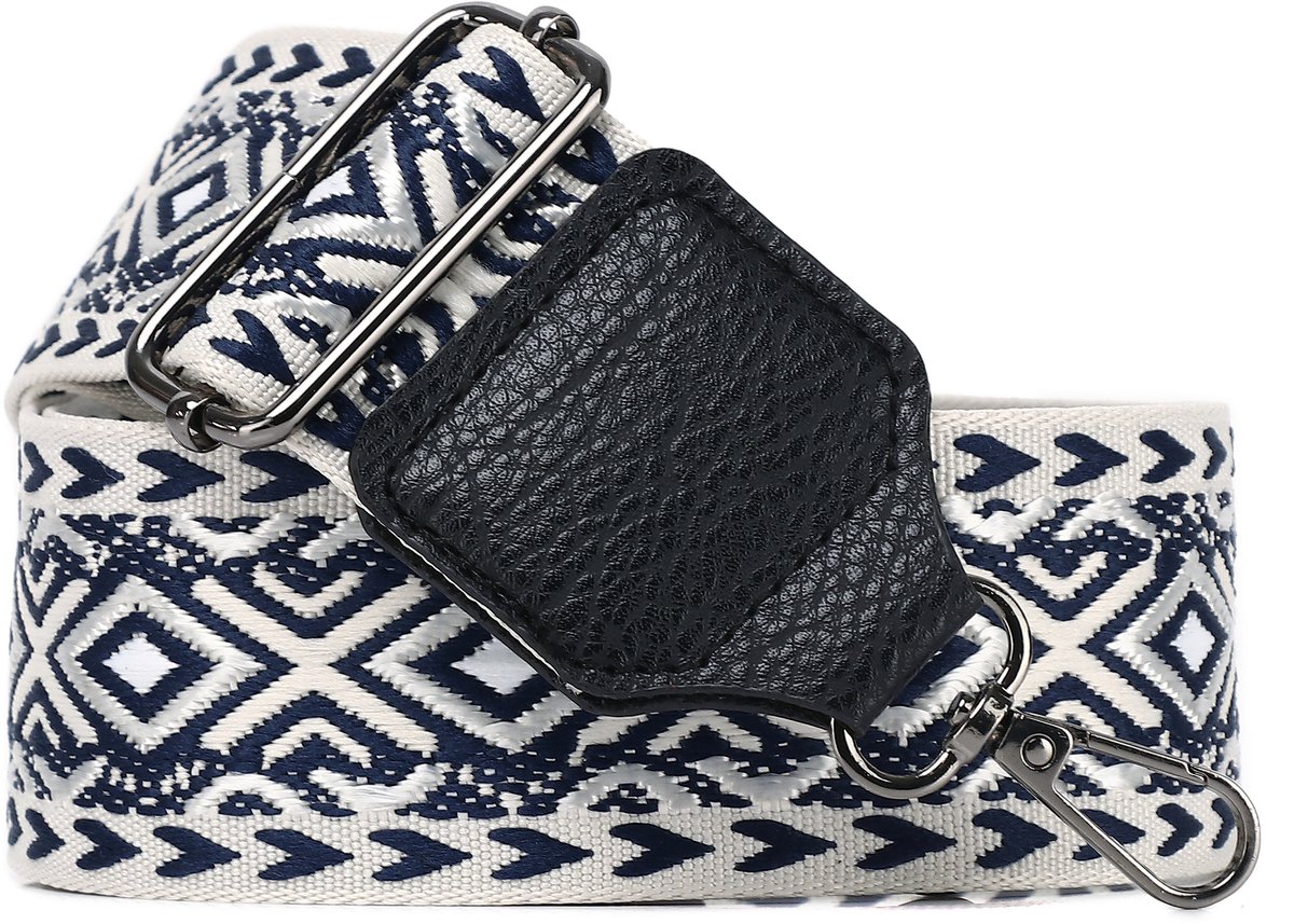 Eleganci® - Canvas Tassenriem - Universeel - Bag strap - Schouderband - Verstelbaar - Tassenhengsel - Tassenband - 140 cm lang - 5,5 cm breed - Roestvrijstaal - Zwart/Wit
