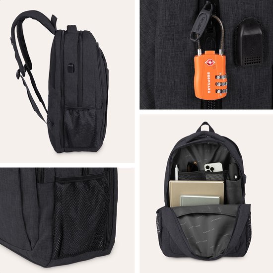 TravelMore Daily Carry XL Backpack - Sac à dos pour ordinateur portable 17,3 pouces - Femme / Homme - 36L - Hydrofuge - Zwart