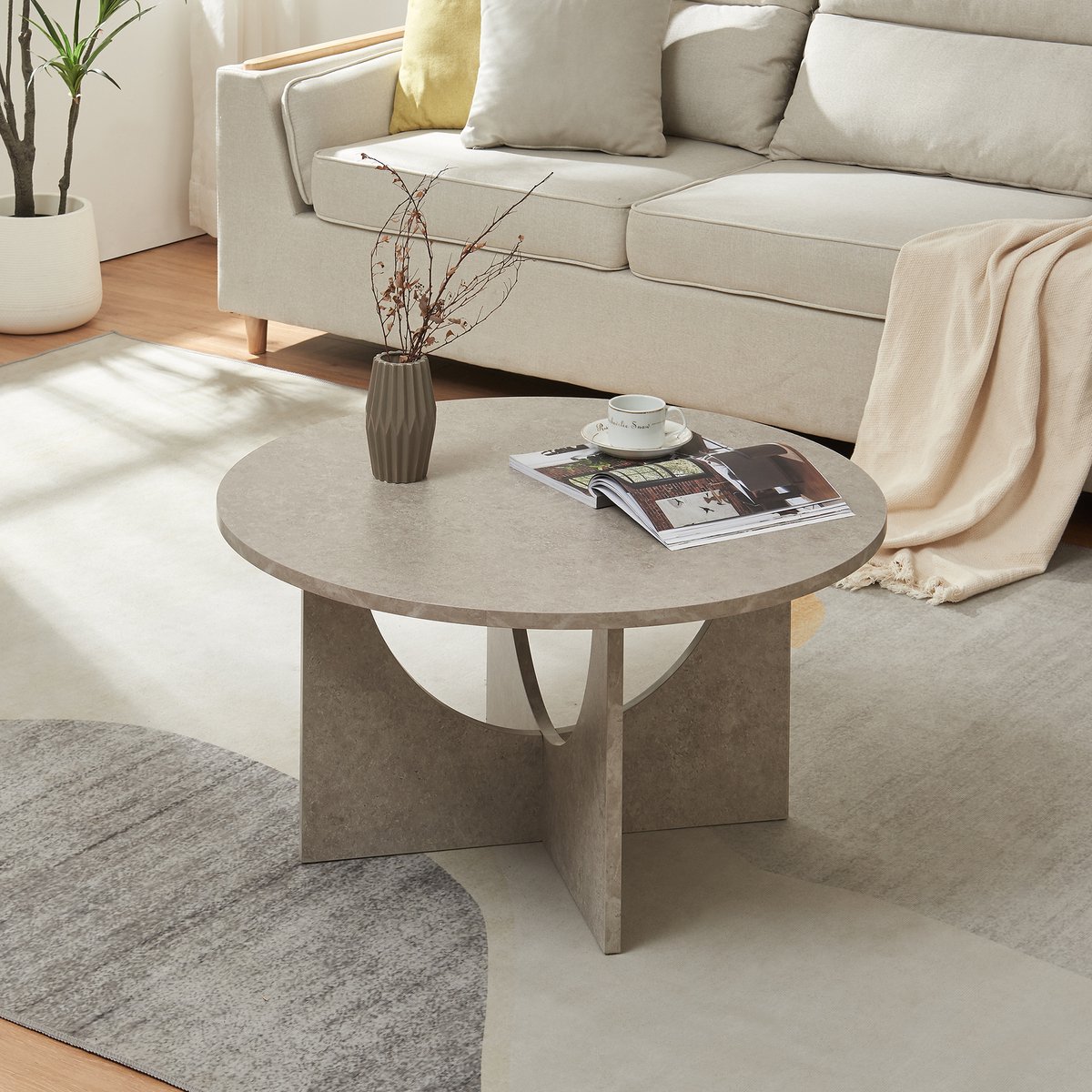 Salontafel Rindal rond betonkleurig licht 80x41,5 cm [en.casa]