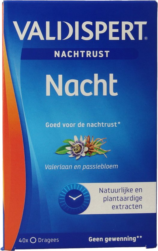 Valdispert Nachtrust: met valeriaan en passiebloem extracten. Natuurlijke en plantaardige extracten. 40 dragées.