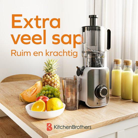 KitchenBrothers Slowjuicer - Verticaal - Juicer - Groenten en Fruitpers - 126 mm - 750 ml - Pearl White / Wit van KitchenBrothers — afbeelding 2