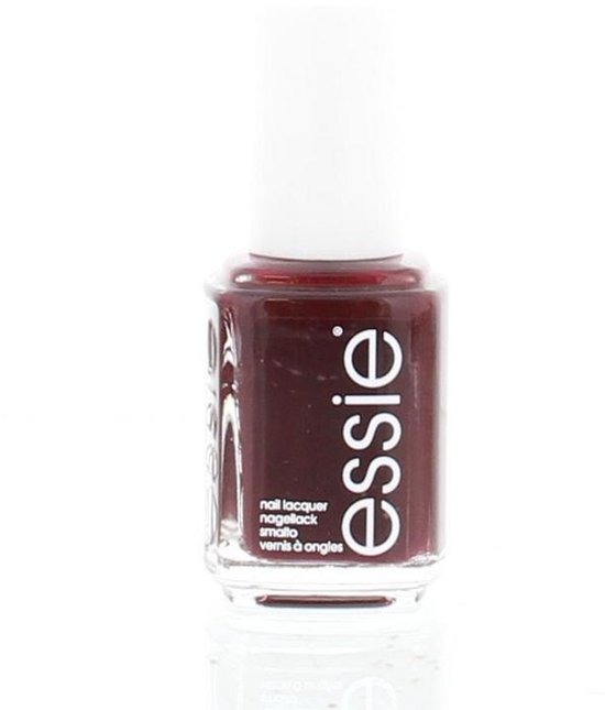 Essie nagellak in de kleur bordeauxrood, met glanzende finish.