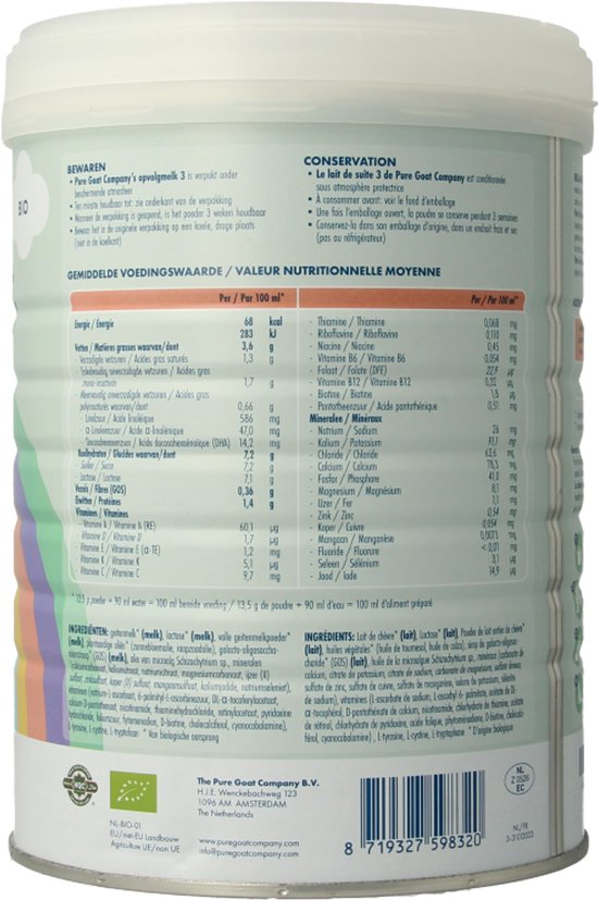 Pure Goat Opvolgmelk 3 bio 800 Gram van Nanny Care — afbeelding 4