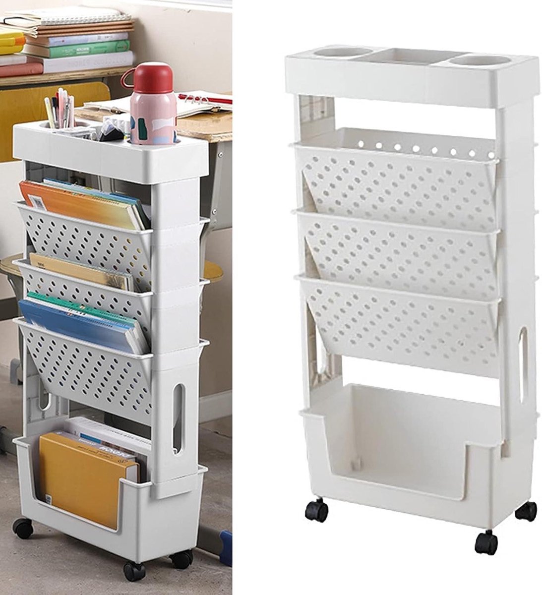 JGS Premium - Verplaatsbare Boekenplank Draaibaar Verwijderbaar Wit - Boekenplank voor Thuis met Wielen Any