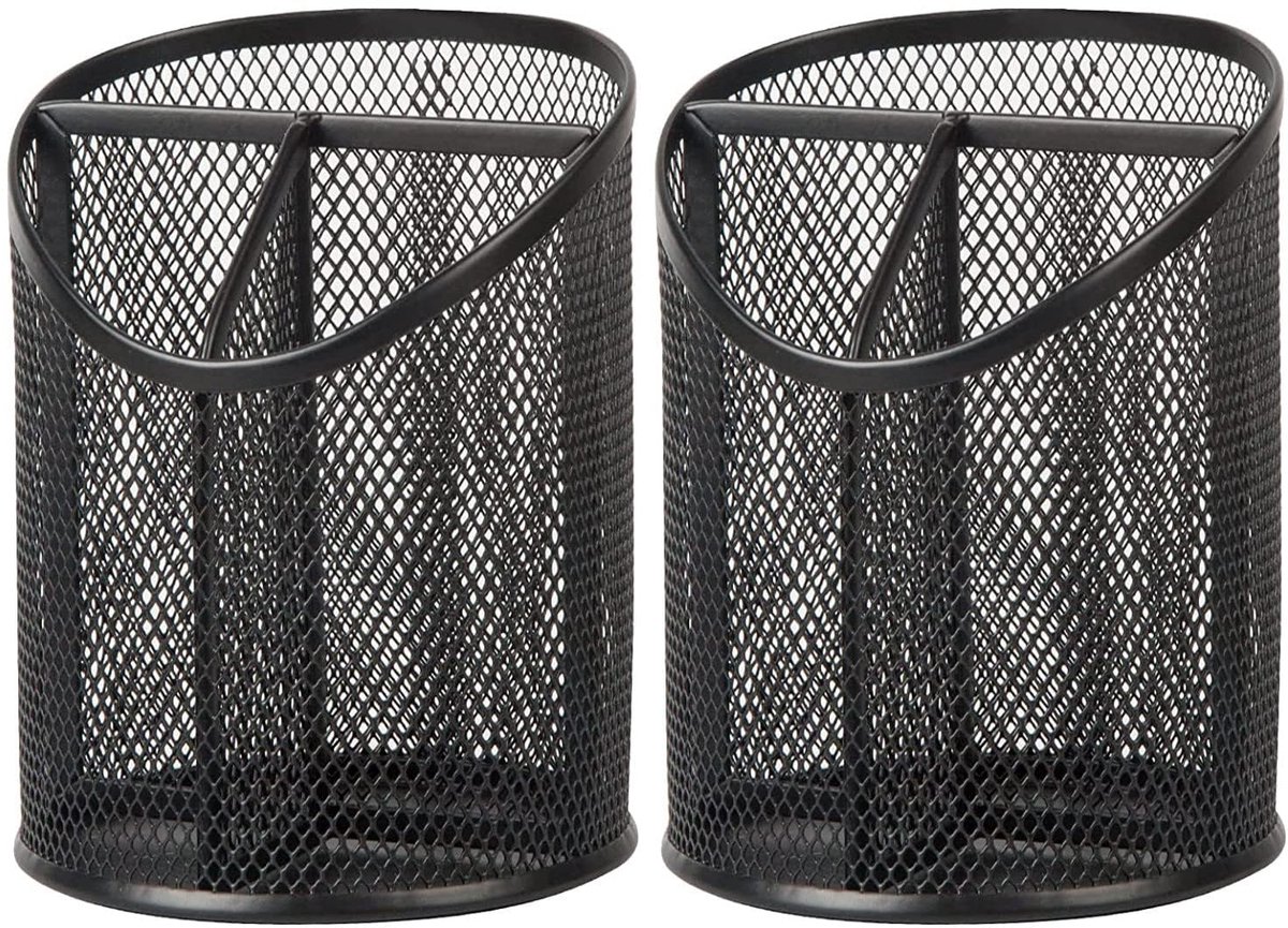 2-pack pennenhouder mesh - ronde pennenhouder desktop organizer - 3 compartimenten - zwart