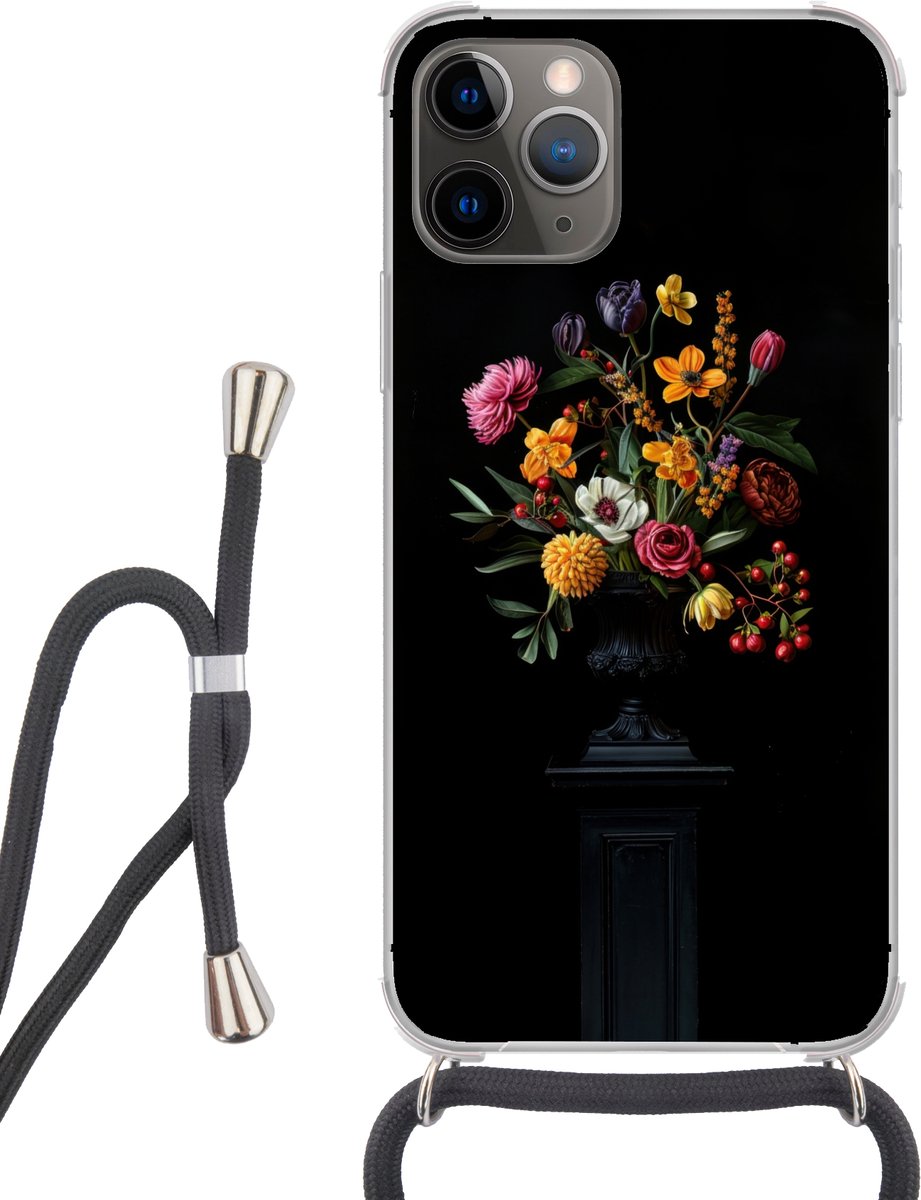 Telefoonhoesje Geschikt voor iPhone 13 Pro - Sierlijk - Boeket - Bladeren - Siliconen - Crossbody - Backcover met Koord - Telefoonhoesje met koord - Hoesje met touw Telefoonhoesje