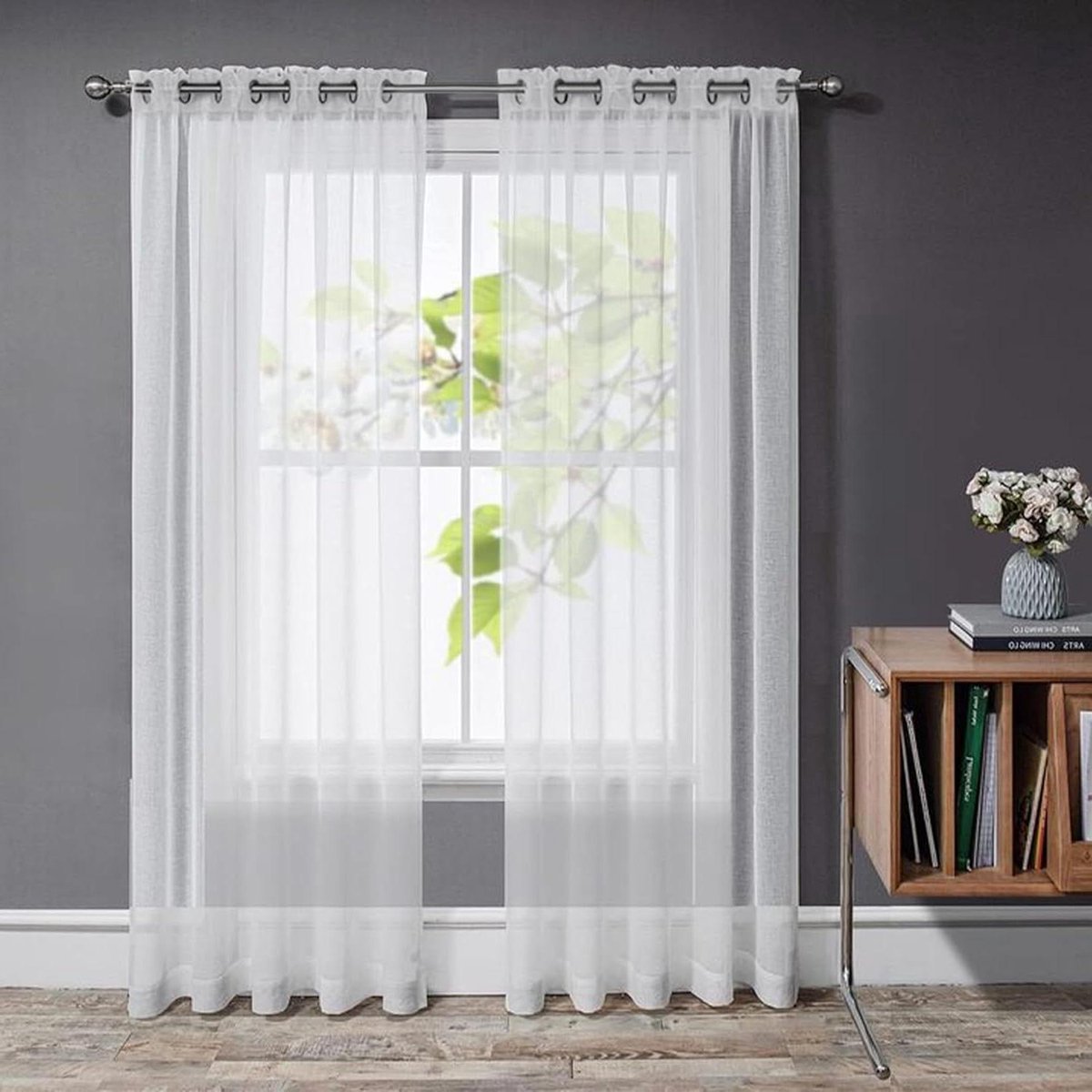 JGS Premium - Transparante vitrage gordijnen met oogjes voor slaapkamer en woonkamer - Set van 2 stuks - H245 x B140 cm - Doorzichtig - Inslagringen - Gordijnen Huisdecoratie Any