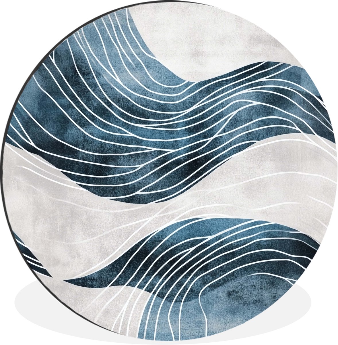 WallCircle Wandcirkel - Muurcirkel - Lijnen - Golven - Abstract - Blauw - Aluminium - Dibond - 30x30 cm - Binnen en Buiten