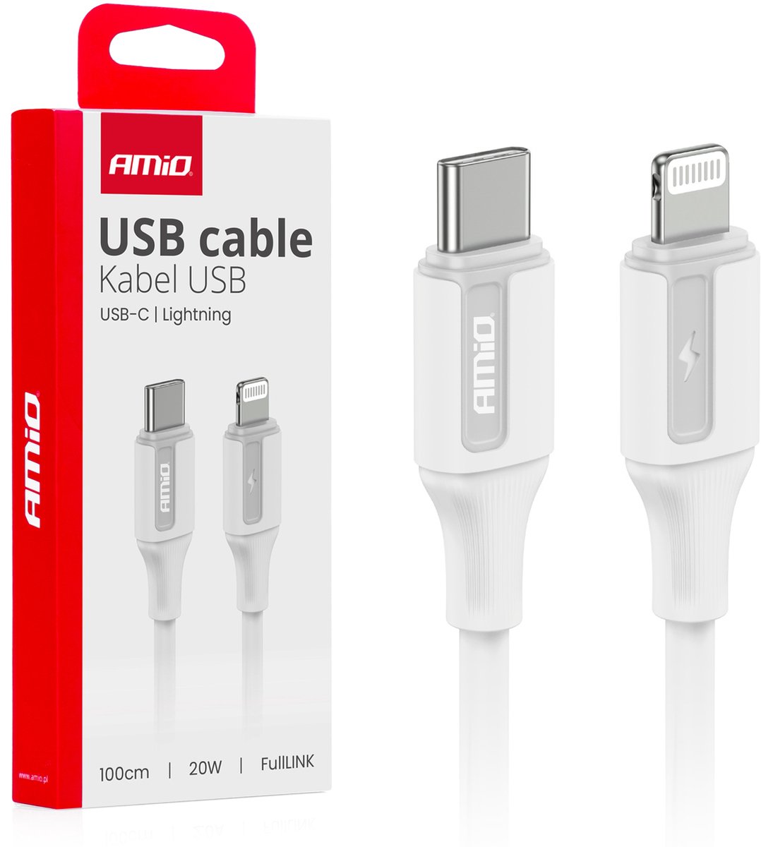 AMiO USB-C naar Lightning Kabel – 20W – 100cm – FullLINK – 03922