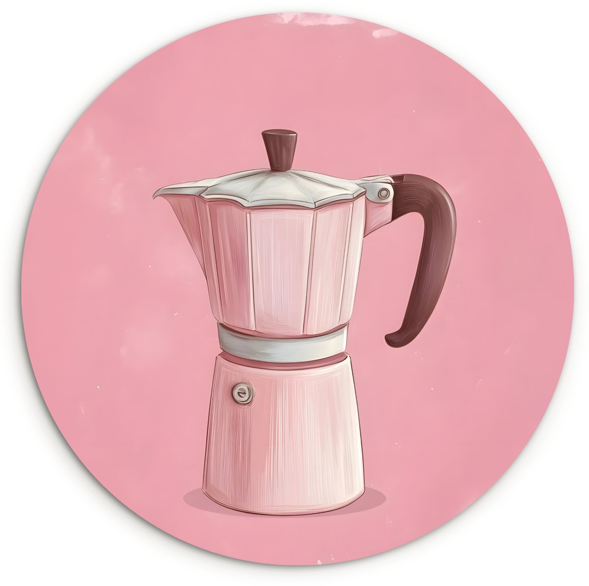 WallCircle Wandcirkel 120x120 cm - Muurcirkel Roze - Mokkapot - Illustratie - Koffie - Muurdecoratie woonkamer - Wanddecoratie slaapkamer - Kamer decoratie accessoires - Ronde schilderijen Mokkapot - Koffie