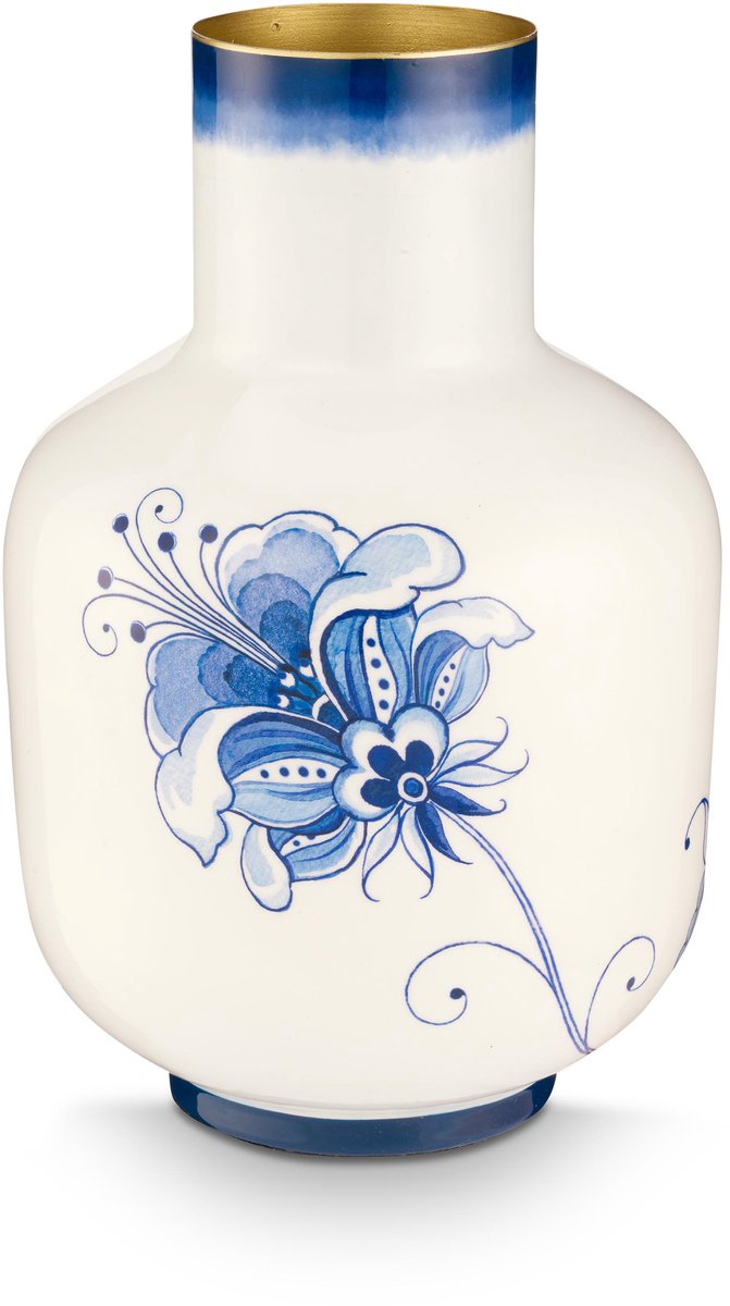 Pip Studio Vaas - Blauw / Wit - Metaal - 23,5 x 36 cm
