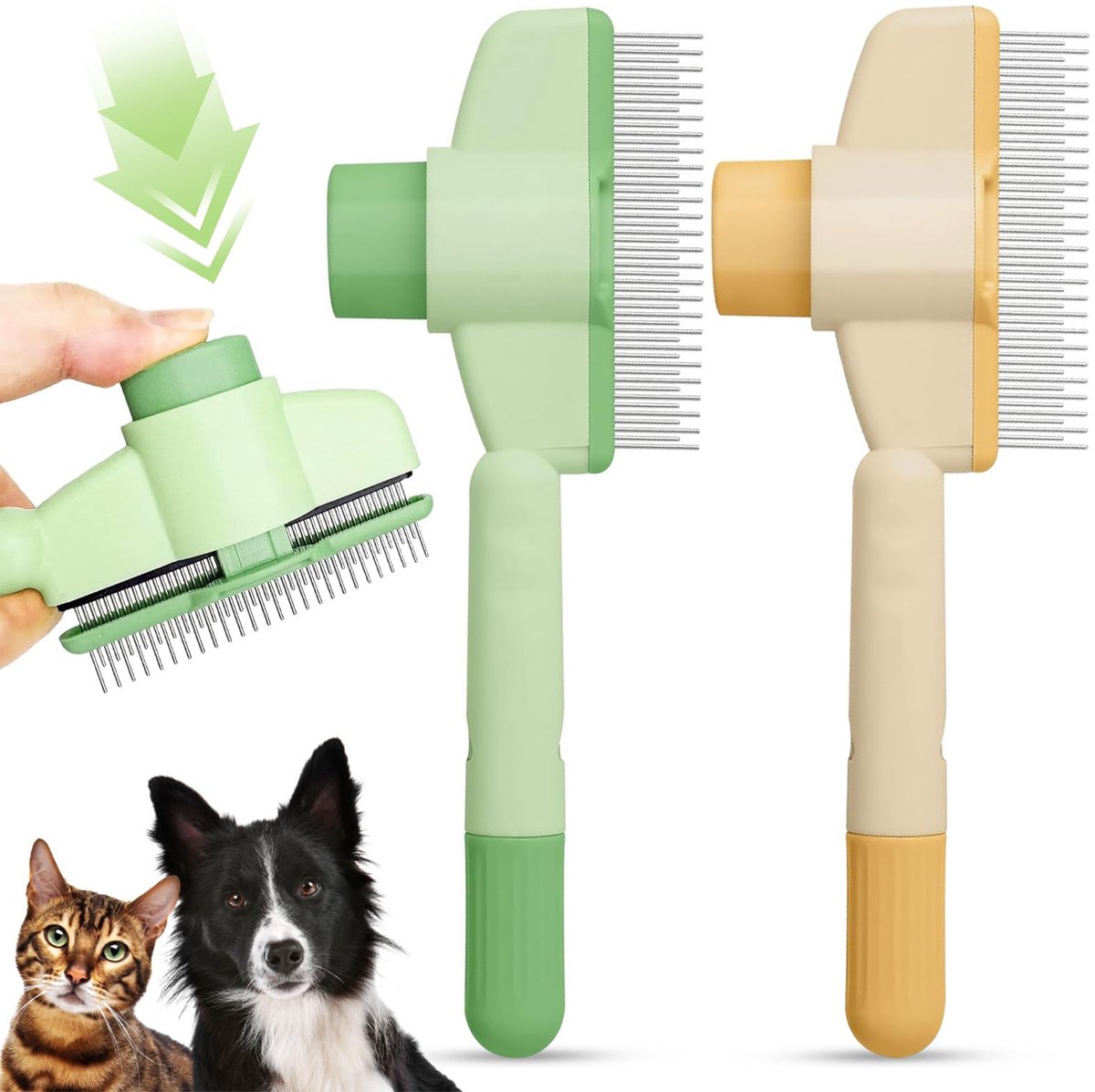 Ibenzoa® Zelfreinigende Dubbele Vachtflitsborstel voor Katten en Honden – Set van 2 Stuks
