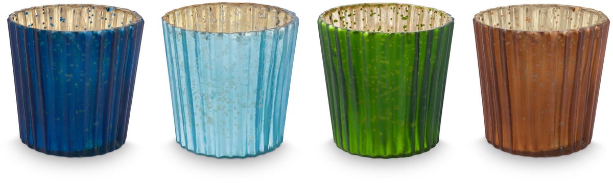 Pip Studio - Home Accessories - Waxinelichthouder - Glas - Blauw - 7 x 7 cm - Set van 4