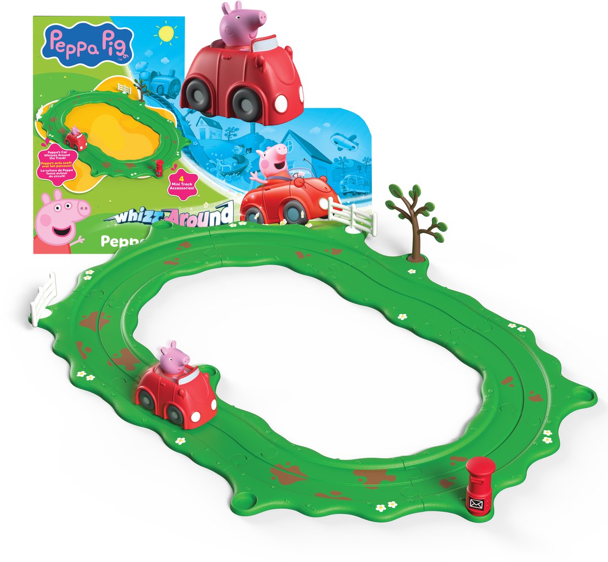 Peppa Pig Whizz Around - Peppa's Kleine Rode Auto Rondweg Speelset - Modulaire rijbaan voor Whizz Around voertuigen
