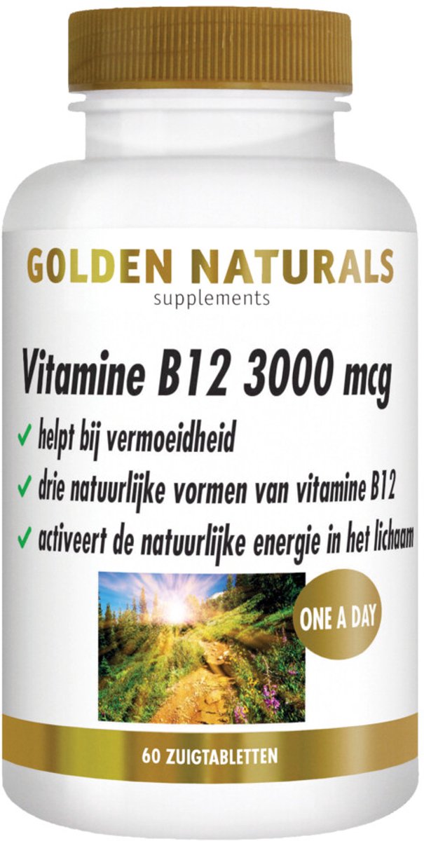 Golden Naturals - Vitamine B12 3000mcg Vegan - 2 x 60 zuigtabletten - Voordeelverpakking