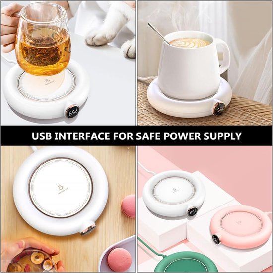 Warmhoudplaat voor mok of beker - Plaat om te verwarmen - Koffiekopverwarmer - Theebekerwarmer - Thermische warmhoudplaat - Warmhoudonderzetter - USB-koffiewarmer voor thuisgebruik op kantoor of op het bureau- Wit — afbeelding 3