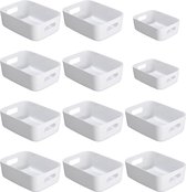 Opbergdozen van kunststof met handgrepen - Set van 12 stuks - Multifunctioneel - Voor keuken, kantoor, kast, badkamer en speelgoed - Wit