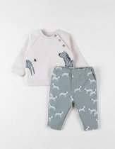 Set sweatshirt met dierenprint + denim joggingbroek, gebroken wit/marineblauw.