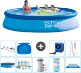 Intex Rond Opblaasbaar Easy Set Zwembad - 396 x 84 cm - Blauw - Inclusief Afdekzeil - Onderhoudspakket - Zwembadfilterpomp - Filter - Grondzeil - Stofzuiger - Ladder - Voetenbad - Warmtepomp