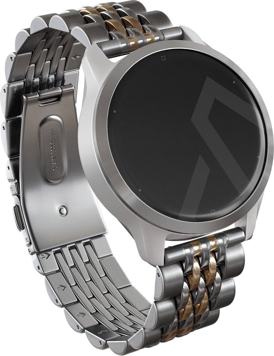 BURGA Universele Metalen Horlogeband voor Samsung Galaxy-Garmini-Xiaomi-Huawei - Chic Royal - Platina Goud - 20mm