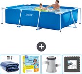Intex Rechthoekig Frame Zwembad - 260 x 160 x 65 cm - Blauw - Inclusief Solarzeil - Onderhoudspakket - Zwembadfilterpomp - Vloertegels
