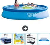 Intex Rond Opblaasbaar Easy Set Zwembad - 396 x 84 cm - Blauw - Inclusief Solarzeil - Onderhoudspakket - Zwembadfilterpomp - Grondzeil
